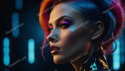 Futuristic Glow: Radiant Makeup and Neon Light Aesthetics