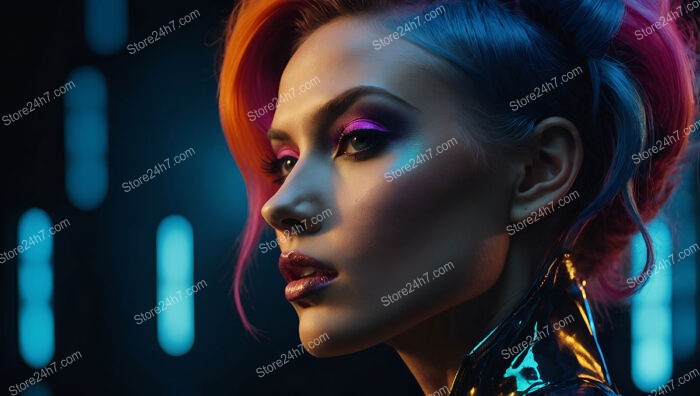 Futuristic Glow: Radiant Makeup and Neon Light Aesthetics