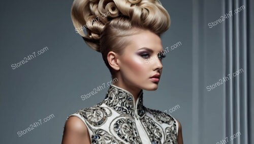 Intricate High Updo with Voluminous Curls and Texture