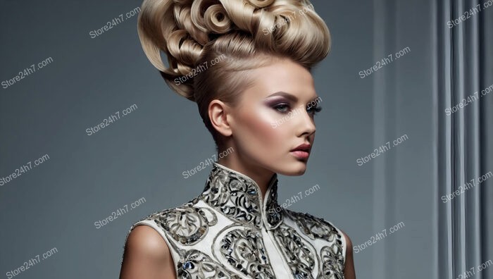 Intricate High Updo with Voluminous Curls and Texture