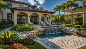 Luxury Backyard Retreat with Poolside Waterfall and Loungers