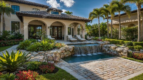 Luxury Backyard Retreat with Poolside Waterfall and Loungers