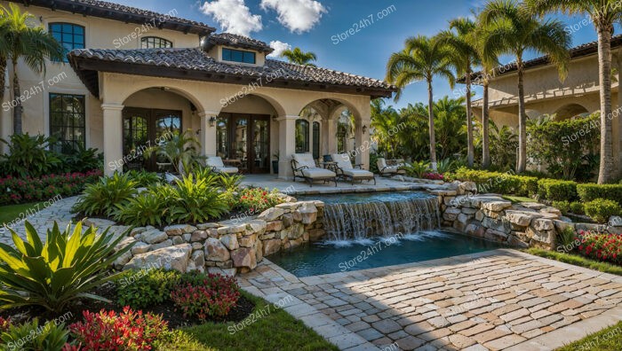 Luxury Backyard Retreat with Poolside Waterfall and Loungers