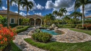 Luxury Tropical Garden with Pool and Waterfall Feature
