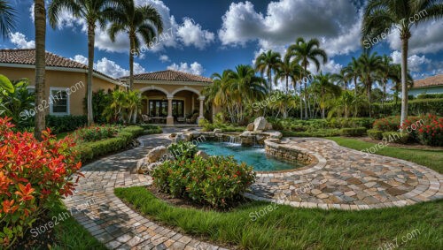 Luxury Tropical Garden with Pool and Waterfall Feature