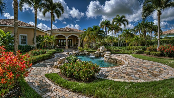 Luxury Tropical Garden with Pool and Waterfall Feature