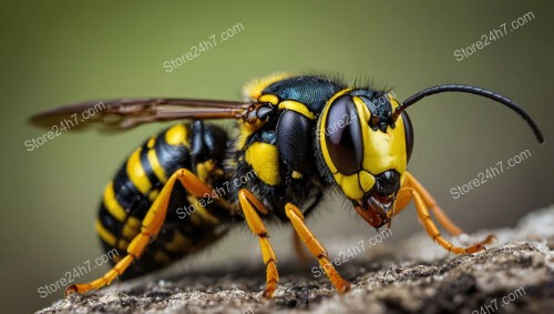 Macro Image of Wasp with Yellow and Black Stripes