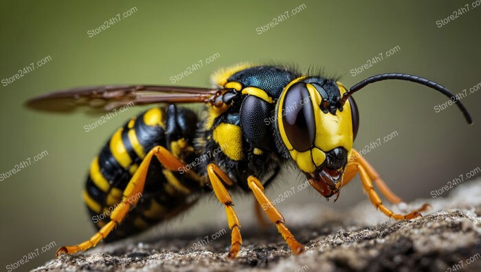 Macro Image of Wasp with Yellow and Black Stripes