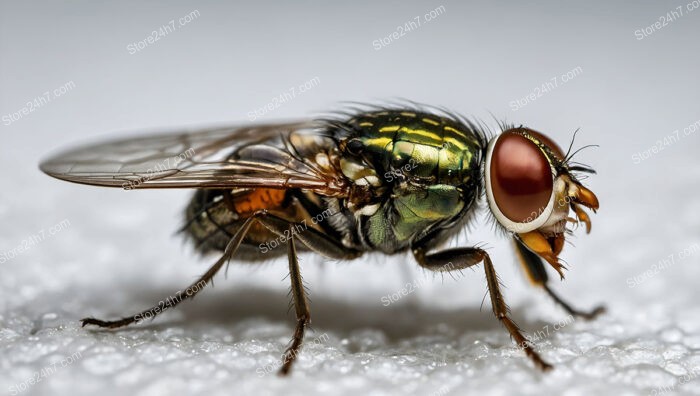 Macro Photograph of Fly with Golden and Green Details