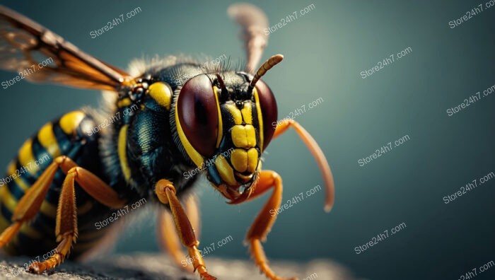 Macro Photography of Wasp in Natural Setting with Green Background