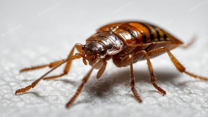 Macro shot of cockroach crawling on textured surface, glossy exoskeleton