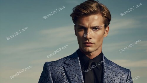 Man in Blue Floral Suit Under Open Sky