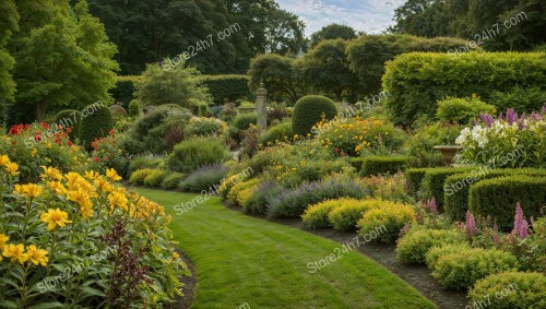 Meandering Path Through Lush Flower-Filled English Garden