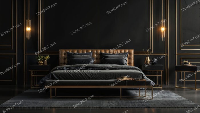 Modern Black and Gold Bedroom with Luxurious Details