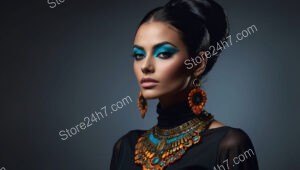 Modern Cleopatra: Bold Blue Eye Makeup and Statement Jewelry