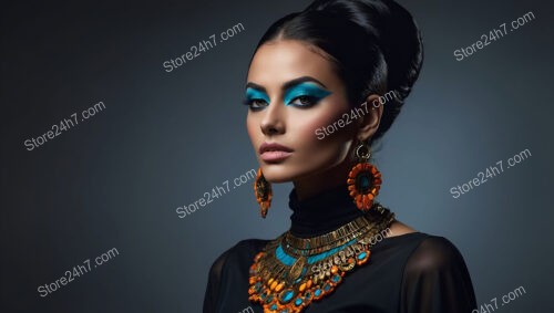 Modern Cleopatra: Bold Blue Eye Makeup and Statement Jewelry