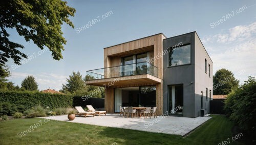 Modern German home with sleek wooden and concrete exterior design