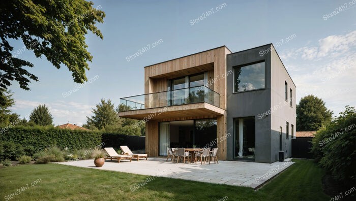 Modern German home with sleek wooden and concrete exterior design