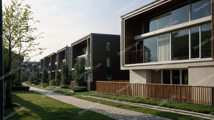 Modern German Townhouses with Expansive Glass Windows and Wooden Facades