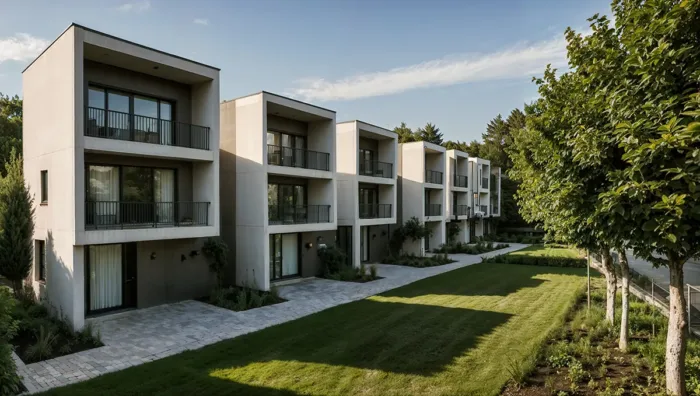 Modern German Townhouses with Simple Lines and Elegant Balconies