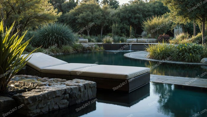 Modern Poolside Garden with Relaxing Loungers and Water Features