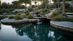 Natural Poolside with Waterfall Feature and Desert Plants
