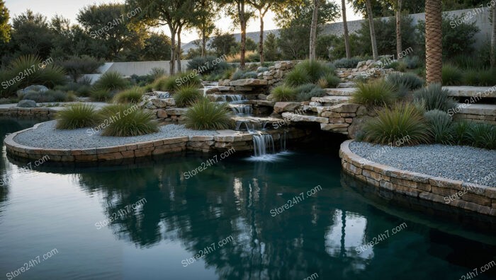 Natural Poolside with Waterfall Feature and Desert Plants