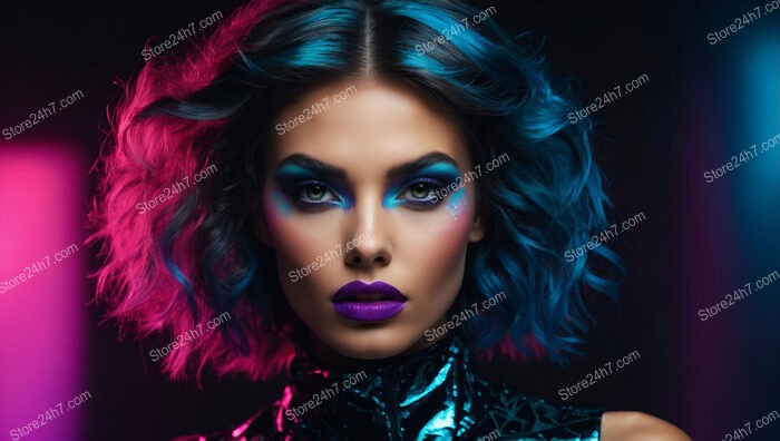 Neon Dreams: Futuristic Makeup and Dynamic Hair Color