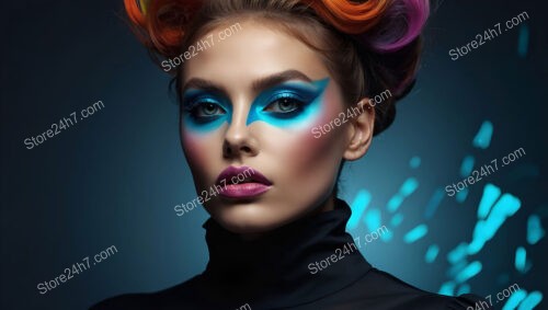 Neon Pop Art: Bold Blue Makeup and Colorful Hairstyle