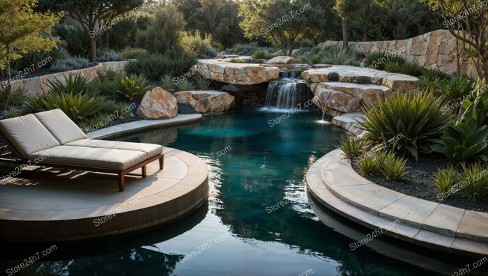 Poolside Garden with Waterfall and Natural Stone Features