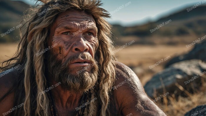 Prehistoric Caveman Gazing Into the Vast, Open Wilderness