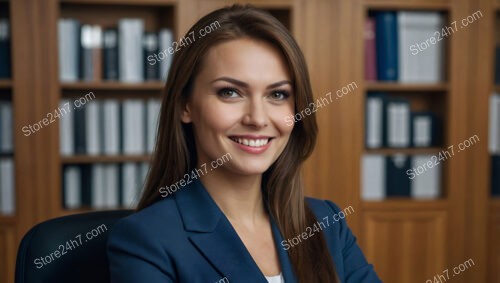 Professional and friendly secretary in formal corporate setting