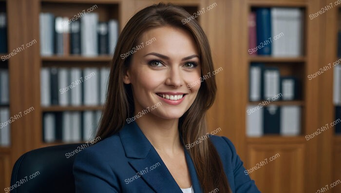 Professional and friendly secretary in formal corporate setting