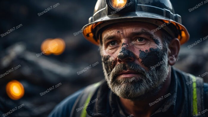 Seasoned Coal Miner with Intense Gaze and Dusty Face