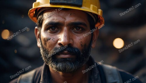 Seasoned Miner with Intense Gaze and Soot-Streaked Face