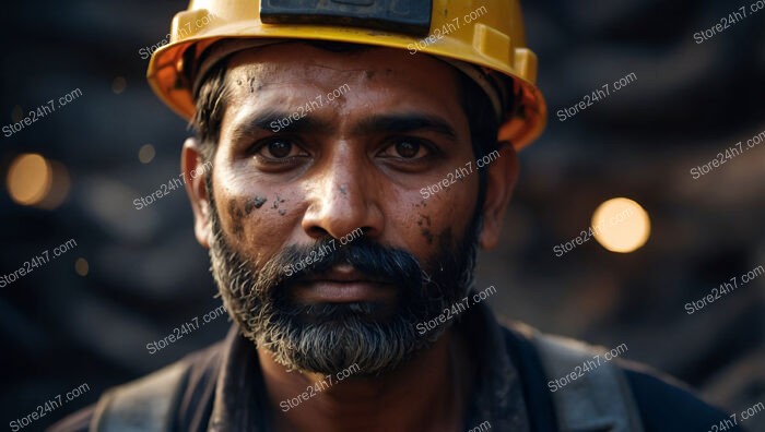 Seasoned Miner with Intense Gaze and Soot-Streaked Face