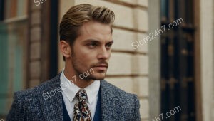 Sophisticated Man in Stylish Suit with Patterned Tie