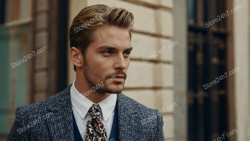 Sophisticated Man in Stylish Suit with Patterned Tie