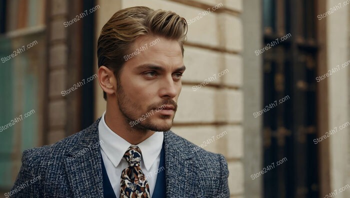 Sophisticated Man in Stylish Suit with Patterned Tie