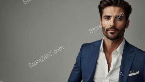 Sophisticated Model in Crisp Blue Suit and White Shirt