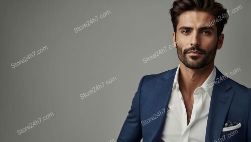 Sophisticated Model in Crisp Blue Suit and White Shirt