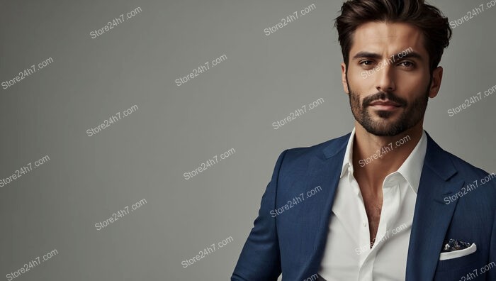 Sophisticated Model in Crisp Blue Suit and White Shirt