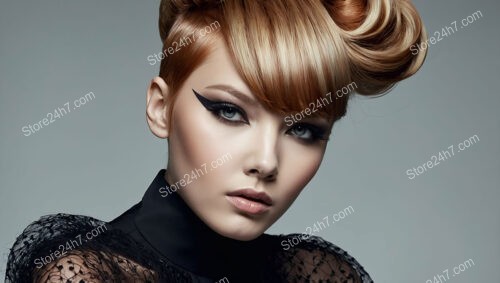 Sophisticated Modern Updo with Sleek Bangs and Curls