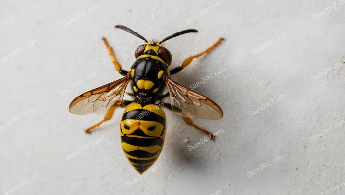 Top View of Wasp with Striped Abdomen and Transparent Wings