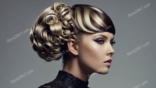 Vintage Bun with Layered Curls and Sleek Bangs