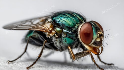 Vivid Close-Up of Fly with Reflective Green Body