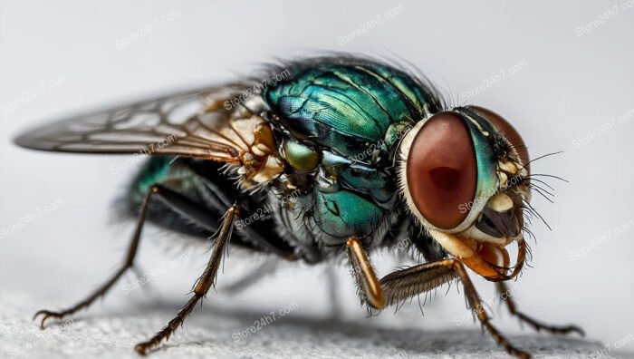 Vivid Close-Up of Fly with Reflective Green Body