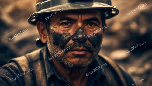 Weathered Coal Miner with Dust-Covered Face in Helmet