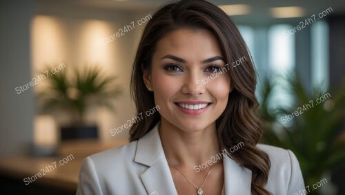 Welcoming businesswoman offering support in office environment