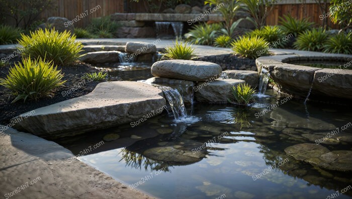 Zen-Inspired Water Garden with Flowing Stream and Stones